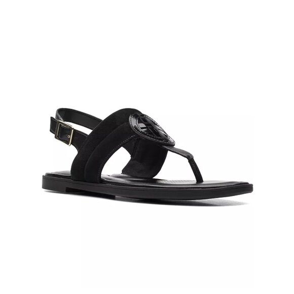 New Clarks Women's Reyna Glam Slingback Thong Sandals 10 Black Flat Shoes Buckle - Picture 1 of 6